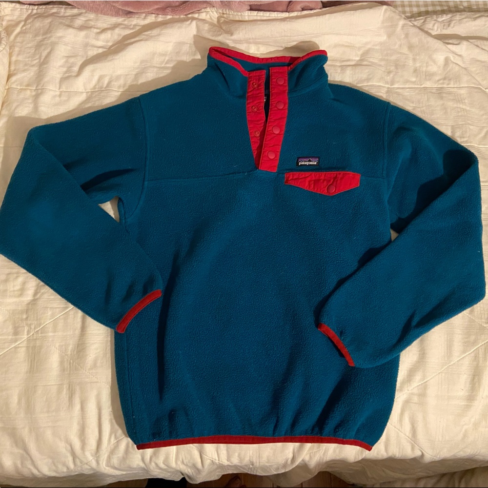 Patagonia Blue and Red Fleece Pullover